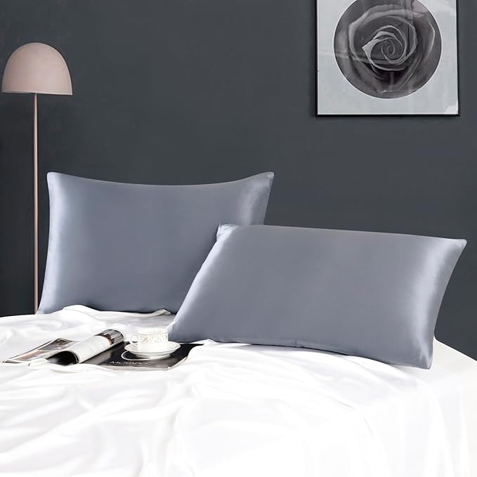ZIMASILK 100% Pure Mulberry Silk Pillowcase for Hair and Skin Health,Soft and Smooth,Both Sides Premium Grade 6A Silk,600 Thread Count,with Hidden Zipper,1pc (King 20''x36'',Slate Blue)