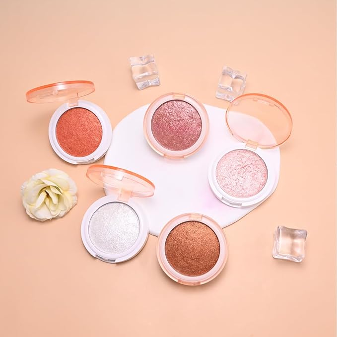 Highlighter Makeup Palette for Blush,Contour,Shadow,Face or Eye Makeup, Shimmer Glow, Creamy Mousse Pressed Powder, Intensely Pigmented, Glitter Sparkling (B03-05# Moonstone)