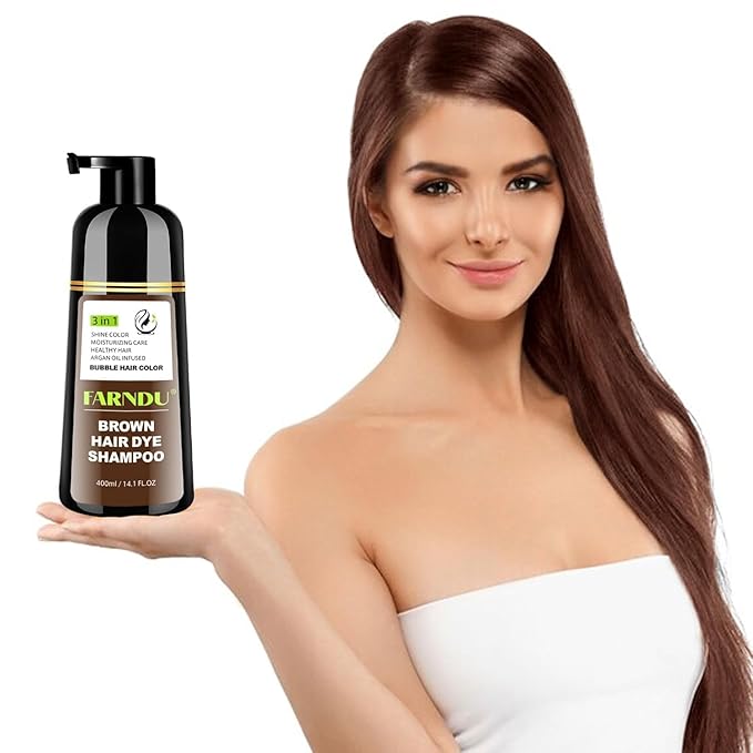 Farndu Brown Hair Dye Shampoo, 3 in 1 Instant Hair Color with 15 Min Gray Coverage, Natural Semi-Permanent Herbal Shampoo for Men & Women
