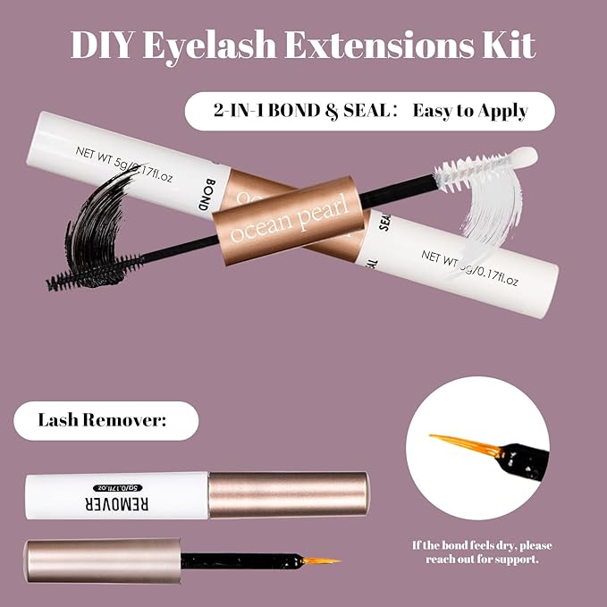 Ocean Pearl DIY Lash Extension Kit 300PCS Lash Cluters 10-20mm 40D 50D 100D Thick Eyelash Extension Kit Long Eyelashes Natural Individual Lashes with bond&seal&remover&tweezers-300