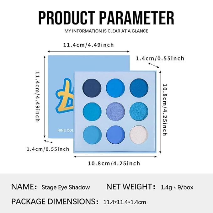 9-Color Blue Eyeshadow Palette – Matte, Shimmer & Glitter High-Pigment Eye Makeup, Waterproof Long-Lasting Blendable Navy, Aqua, Teal & Silver Shades for Bold, Creative & Mermaid Looks