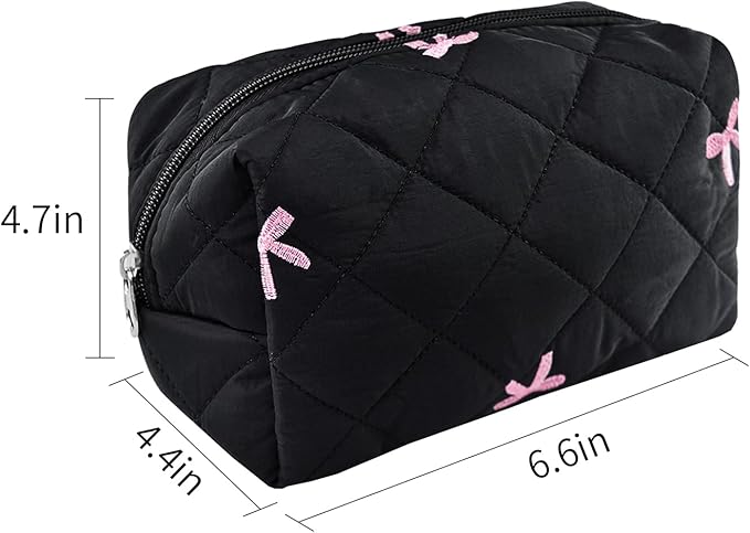 Quilted Makeup Bag Floral Cotton Make up Bag Puffy Coquette Makeup pouch Aesthetic Cute Travel Toiletry Bag for Women Girls