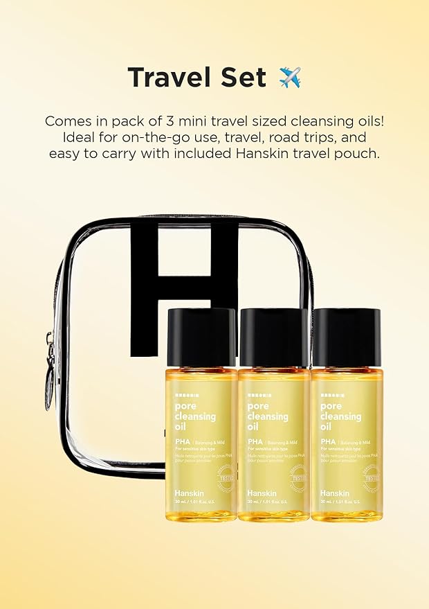 Hanskin PHA Pore Cleansing Oil Mini Set (1.01 oz x 3) โ Travel Size Facial Oil Cleanser & Makeup Remover | Gentle Blackhead Care, TSA Friendly | Korean Skincare Stocking Stuffer & Gift for Women