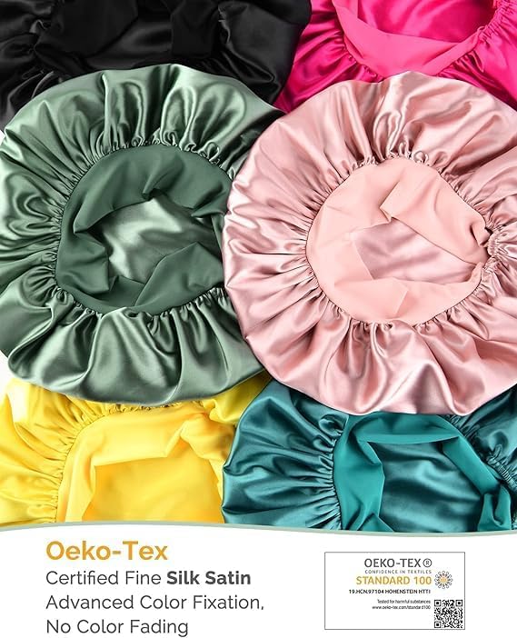 YANIBEST Adjustable Silk Bonnet for Sleeping Women Double Layer Satin Bonnet Reduce Friction Prevent Frizz Curly Hair