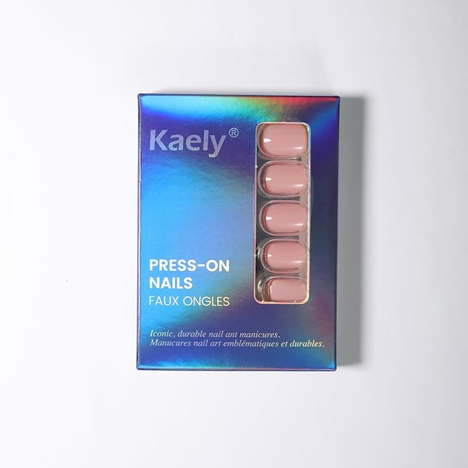 evpct Nude Pink Glossy Press on Nails Short Square, Glossy Pink Fake Nails Summer Reusable, Acrylic False Nail Stick on Press ons for Women Gifts, Durable Perfectly Fit False Nail Kit Gel 30Pcs