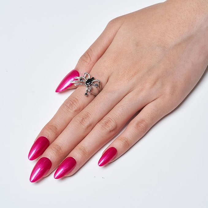 GLAMERMAID Hot Pink Press on Nails Medium Almond, Handmade Pearl Pink Red Neutral Jelly Sofy Gel Glue on Nail Stiletto, Glossy Fake Nails Short Oval,Reusable Acrylic Stick on False Nail Kits for Women