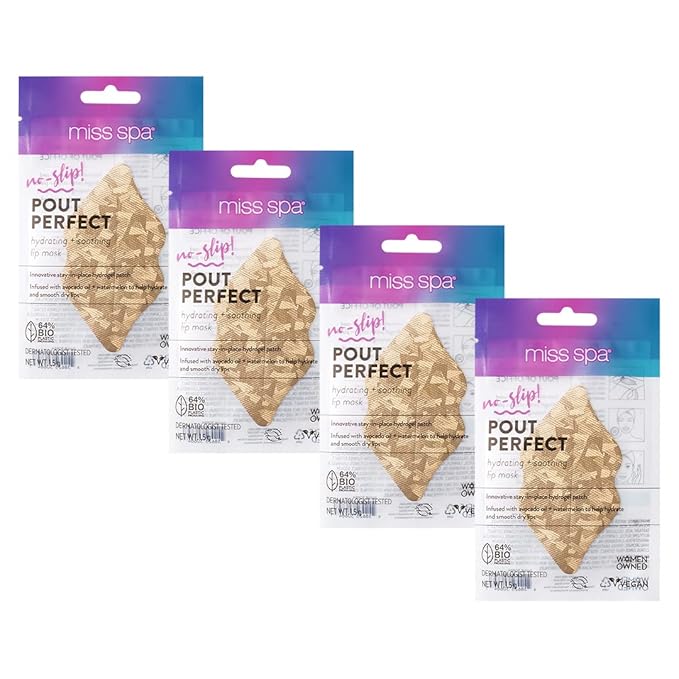 MISS SPA Lip Mask, Hydrating & Soothing Lip Mask, Gold Hydrogel Lip Treatment Mask, Moisturizing Anti-Aging Anti Wrinkle, Stay in Place, Skin Care Mask Dry Lips, 4 Pack