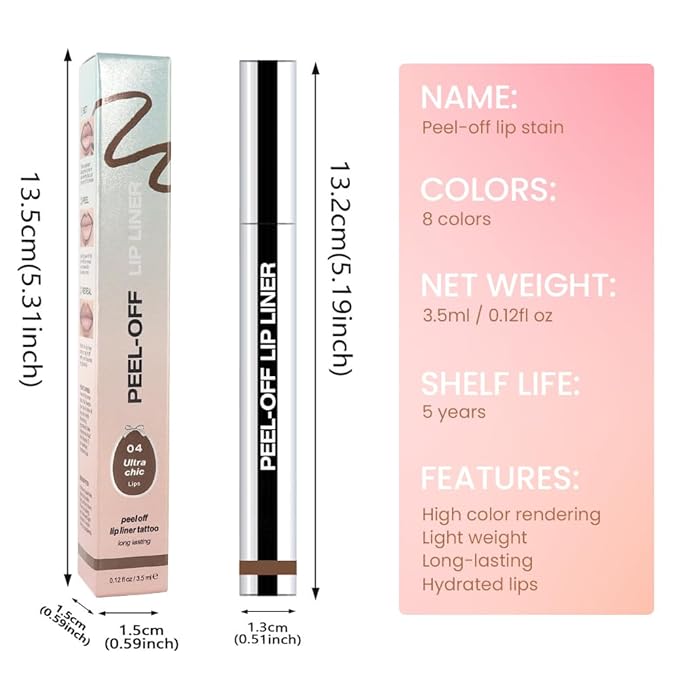 2Pcs Peel Off Matte Liquid Lip Gloss Stain-Lip Liner with Tweezer, Peel Off Lip Stain, Long Lasting & Waterproof Lipstick Tattoo, Transfer-Proof Lip Gloss for All Skin Types (04#+06#, 2Pcs)