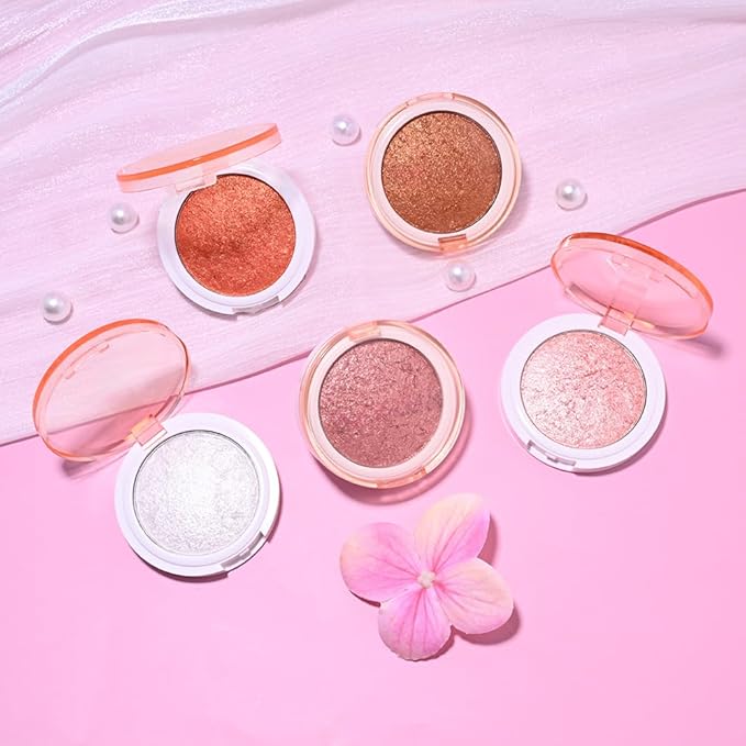 Highlighter Makeup Palette for Blush,Contour,Shadow,Face or Eye Makeup, Shimmer Glow, Creamy Mousse Pressed Powder, Intensely Pigmented, Glitter Sparkling (B03-02# Sunbathing)