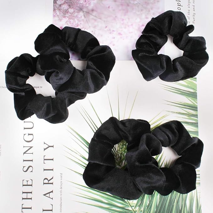 Didder 20 Pcs Black Velvet Hair Scrunchies, High Elasticity Soft Elastics Scrunchy Hair Ties for Women Girls, Cute Scrunchie Bobbles Ropes Hair Bands, Solid color Hair Accessories