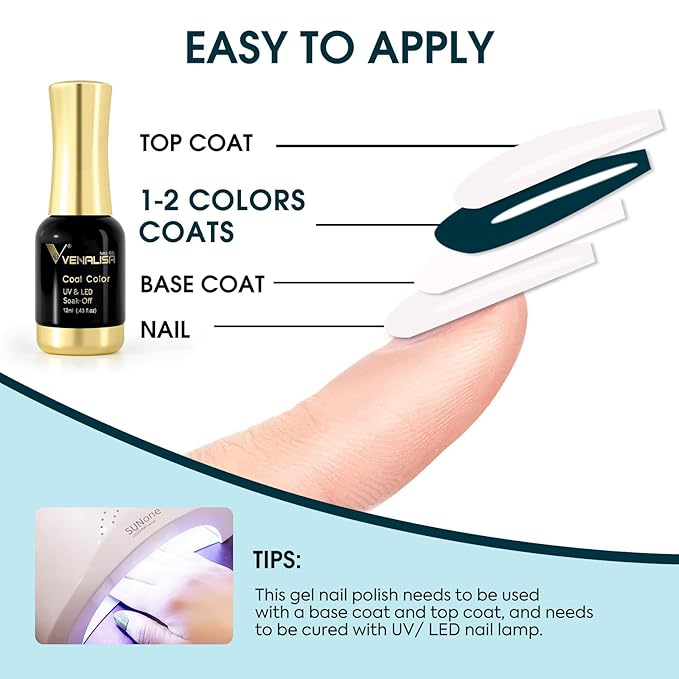 VENALISA Green Gel Nail Polish 1 Pcs 12ml Dark Green Color Gel Polish Soak Off UV Salon Manicure DIY at Home Nail Art For Girls Women