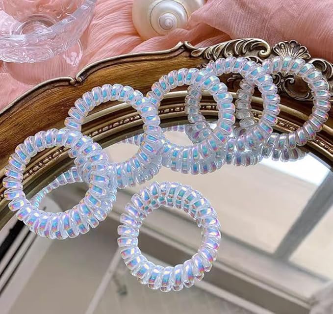 Spiral Hair Ties No Damage for Thick and Thin Hair for Women Hair Accessories for Girls Durability Rubber No Deformation and Tear (20pc,Rainbow Sheen)