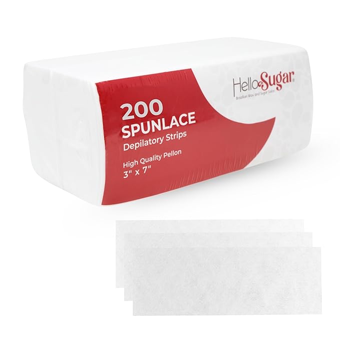 200 Count - Hello Sugar Professional Grade Wax Strips (3" x 7") | Non Woven Spunlace Body & Facial Strips for Hair Removal | Salon Quality & Lint-Free