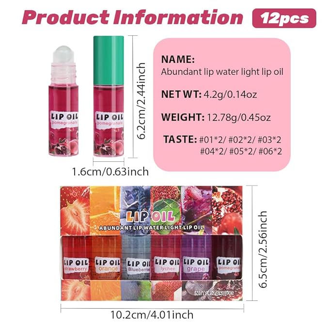 Kaely 12Pcs Mini Roll On Lip Gloss, Fruit Flavored Lipgloss Set Party Favors, Hydrating & Moisturizing Lip Gloss Oil Makeup, Birthday Christmas Gifts, Vegan & Cruelty-Free