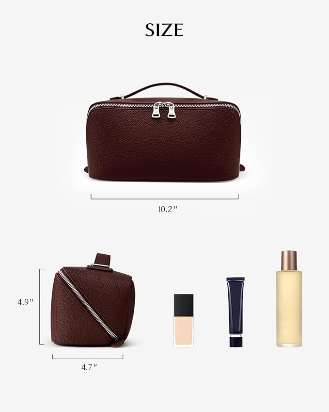EACHY Travel Makeup Bag, Large Capacity Cosmetic Bag for Women, Waterproof PU Leather, Flat Open Portable Toiletry Bag for Skincare, Brushes & Travel Essentials