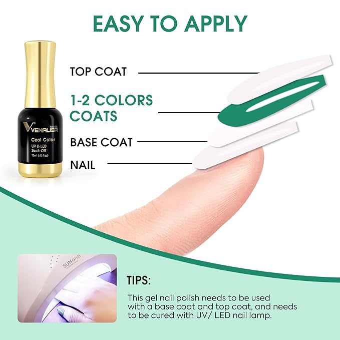 VENALISA Green Gel Nail Polish 1 Pcs 12ml Leaves Green Color Gel Polish Soak Off UV Salon Manicure DIY at Home Nail Art For Girls Women