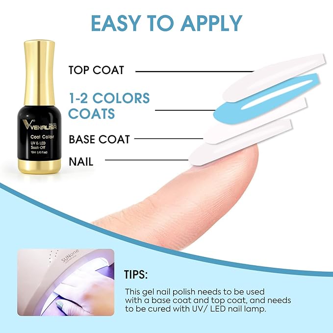 VENALISA Blue Gel Nail Polish 1 Pcs 12ml Sky Blue Color Gel Polish Soak Off UV Salon Manicure DIY at Home Nail Art For Girls Women