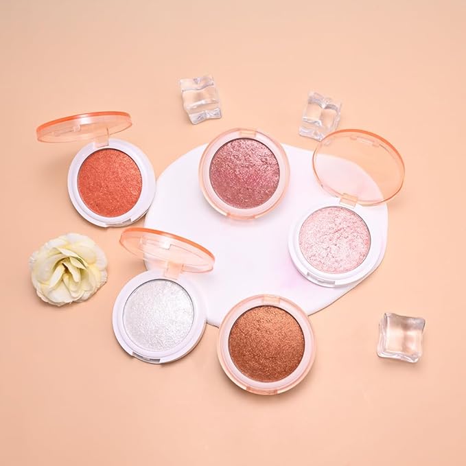 Highlighter Makeup Palette for Blush,Contour,Shadow,Face or Eye Makeup, Shimmer Glow, Creamy Mousse Pressed Powder, Intensely Pigmented, Glitter Sparkling (B03-04# Glass Pink)