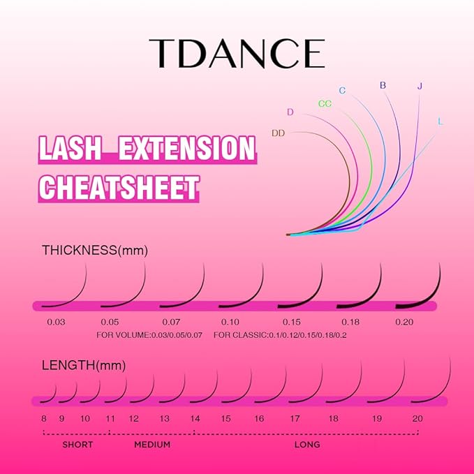 TDANCE Lash Extension Matte Black Eyelash Extension C CC D DD J B L Curl Volume & Classic Lash Extensions 0.03-0.18mm Thickness Professional Salon Use(0.07-L,8-15 mm)