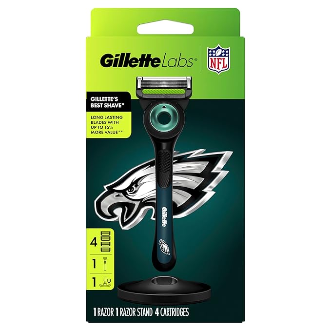 Gillette Labs Special NFL Eagles Edition Shaving Razor for Men - 1 Handle, 4 Razor Blade Refills & Magnetic Stand, GilletteLabs with Exfoliating Bar