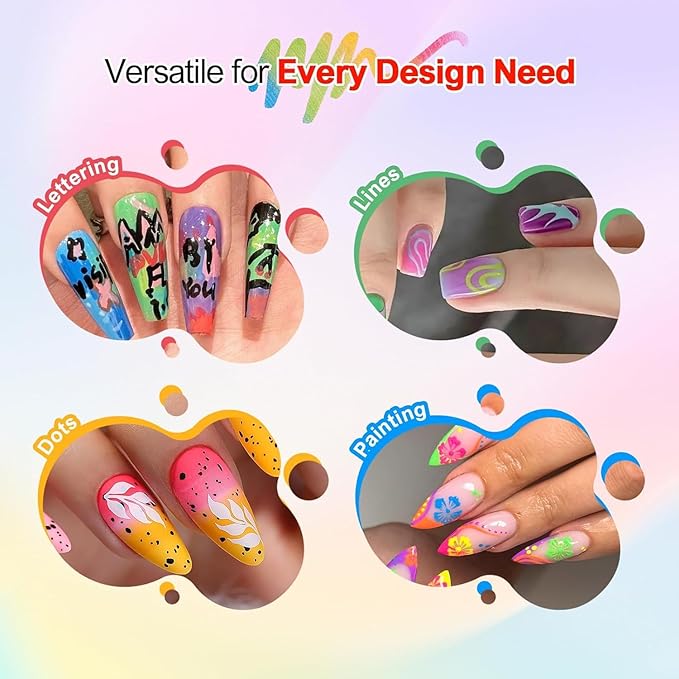 24 Colors Dual-Ended Nail Art Pens Set, 3D Acrylic Nail Polish Pens Quick-Dry Acrylic Markers & Nail Art Markers for Painting Nails, DIY Nail Pens for Nail Art, Home & Salon Use