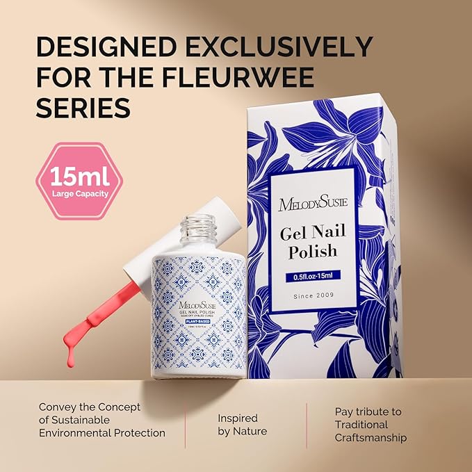 MelodySusie Fleurwee Plant Based Gel Nail Polish, Nail Polish Hema Free 21 Non Toxic Long Lasting No Chip Finger Toe Nail Art Manicure Salon DIY at Home Gifts for Women Watermelon Red P62