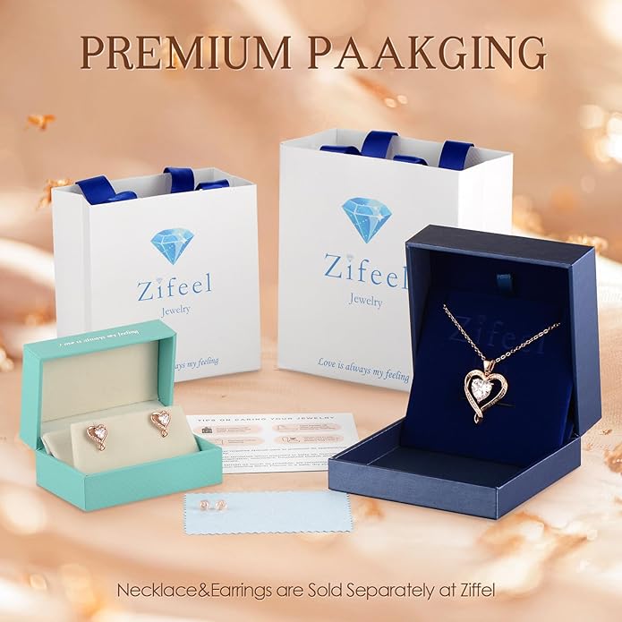 Zifeel Earrings for Women, S925 Sterling Silver Rose Gold Birthstone Heart Studs Earring for Girlfriend Wife, Anniversary Birthday Christmas Valentines Mothers Day Gifts Jewelry for Women Wife Her Mom