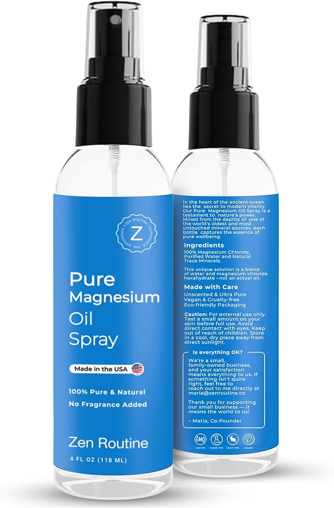 Pure Magnesium Oil Spray 4oz (Single) - USP Grade – Topical for Feet, Body, Muscles, Leg Cramps & Sleep - Extra Strength, Less Sting - 100% Organic & Natural — Made in USA