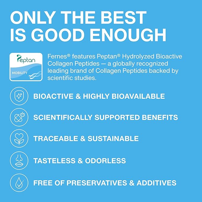 Fernes Mobility Collagen Peptides Powder - Glucosamine, Chondroitin, Hyaluronic Acid & Liposomal Vitamin C Joint Bone & Cartilage Support Grass-Fed Type I & III Keto & Paleo 28 Servings, 11.83 oz