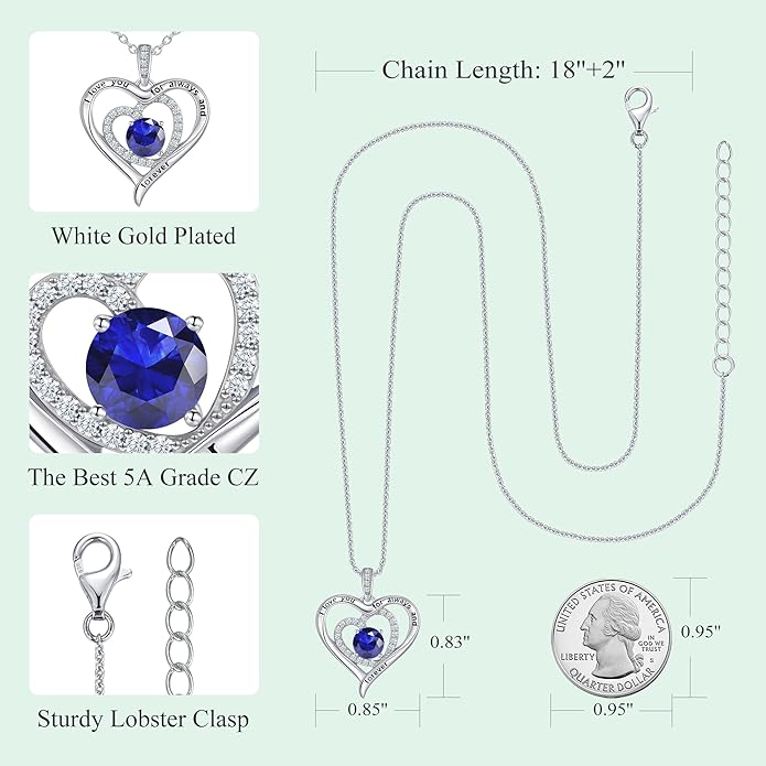S925 Sterling Silver Necklace for Women, Valentines Day Gifts for Her, Love Heart Birthstone Necklaces for Women, Wife Jewelry, Mom Birthday Valentines Mothers Day Gifts, Girlfriend Necklaces, Daughter Heart Jewel, Anniversary for Her