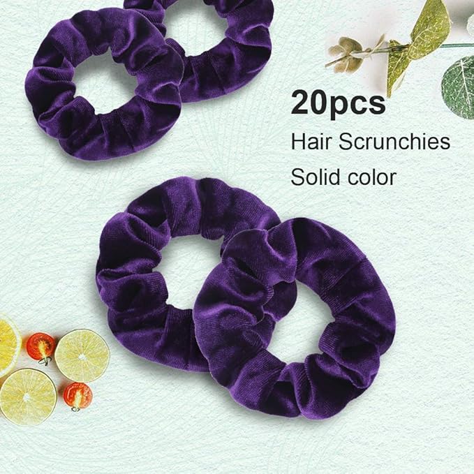 Didder 20 Pcs Hair Scrunchies Velvet Elastics Scrunchy Hair Ties Dark purple Soft Scrunchie Bobbles Ropes Scrunchie Solid color Hair Bands for Women Girls