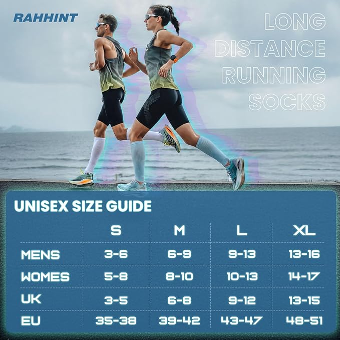 Rahhint Coolmax 20-30 mmHg Compression Running Socks, Long Distance Anti Blister Cushion Moisture Wicking Tall Athletic Socks