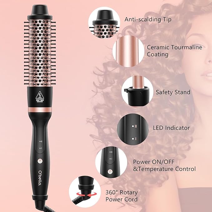 O'bella 5 in 1 Wand Curling Iron Set,Curling Iron Set with Thermal Brush&4 Interchangeable Ceramic Curling Wand(0.35”-1.25”), Instant Heat Up, Dual Voltage Hair Curler, Gifts for Women Gold