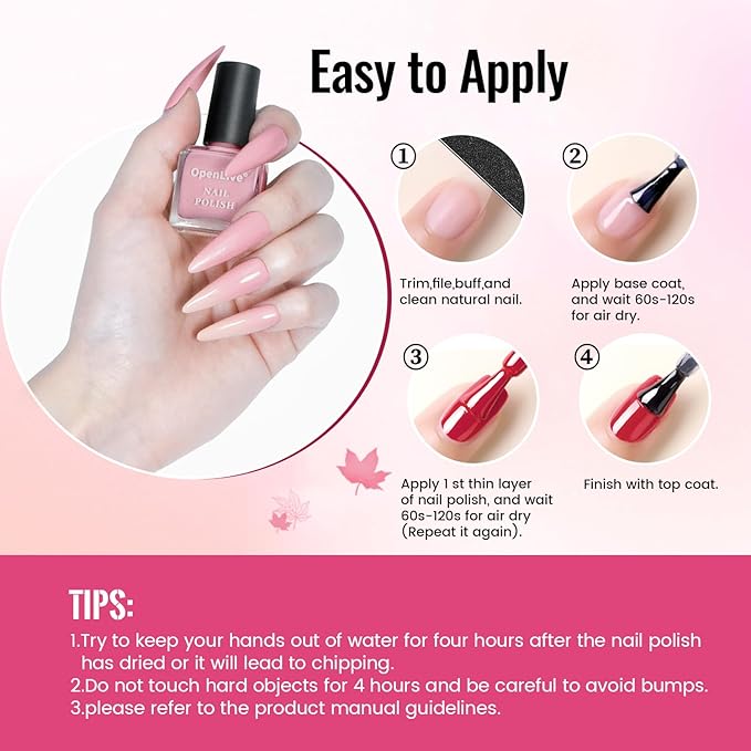 OpenLive 12 PCS Nail Polish Set With 10 Colour Combo, 2 PCS Base And Top Coat,Fast Drying Nail Polish For Home DIY And Beginners.