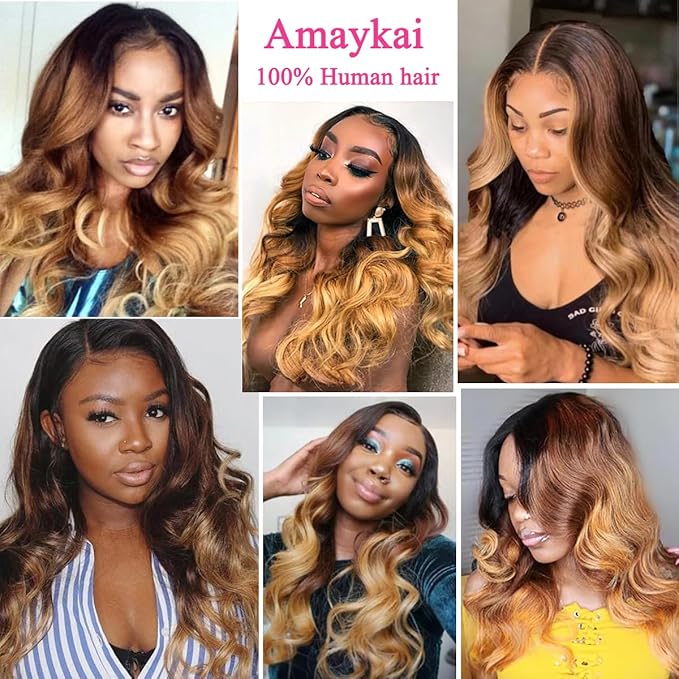 Ombre Body Wave Human Hair Bundles (24 26 28 Inch) 12A Grade Brazilian Virgin Remy 100% Human Hair Extensions 3 Tone 1b/4/27 Color Bundles