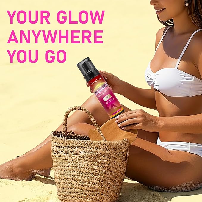 Self Tanner Mousse Mitt Kit – Sunless Tanning Foam with Hyaluronic Acid for Hydrating - Flawless & Streak-Free Fake Tan Mousse, Watermelon Scent Medium Glow 6.76 fl. oz