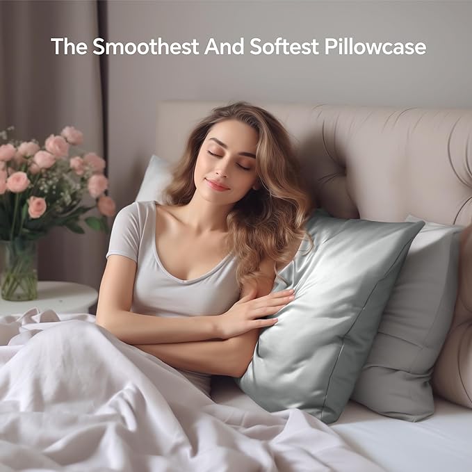 INFIIXSO Mulberry Silk Pillowcase for Hair and Skin, Silk Pillow Cases Standard Size with Hidden Zipper 20x26 Inches, Smooth and Soft Cooling Pillow Cases for Hot Sleepers(Dark Grey, 1 Pack)