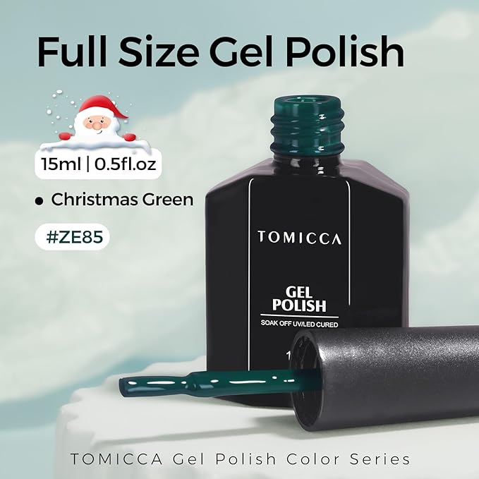 TOMICCA Green Gel Nail Polish, 15ml Christmas Green Gel Polish,Soak Off UV LED for Cure,Color Long Lasting High Saturation and Glossy Nail Art Manicure Salon Women Gifts For Christmas