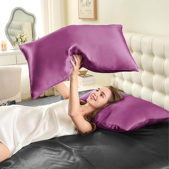 INFIIXSO Mulberry Silk Pillow Case King Size, Silk Pillowcase with Hidden Zipper 20"x36", Extraordinary Smooth and Soft Pillow Cases for Hair and Skin(Purple, 1 Pack)