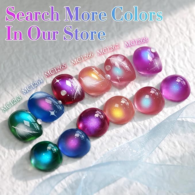 Double Rhythm Jelly Glass Cat Eye Gel Polish with Magnet 15ML Holographic Glitter Shimmer Translucent Sheer Color Magnetic Nail Polish Salon DIY at Home (Burgundy Purple-MC1265)
