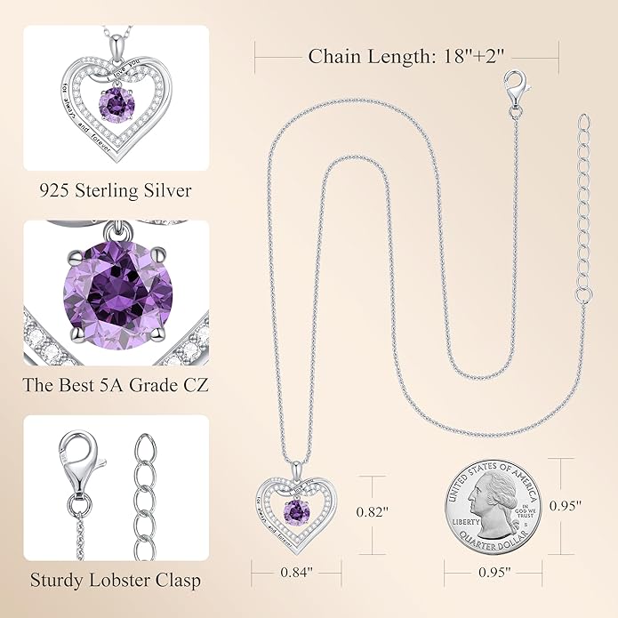 G&GEMSJEW Infinity Heart Birthstone Necklaces for Women, 925 Sterling Silver Jewelry, Pendant Heart Necklaces Birthday Anniversary Christmas Gift for Women Wife Mom Girlfriend Lady