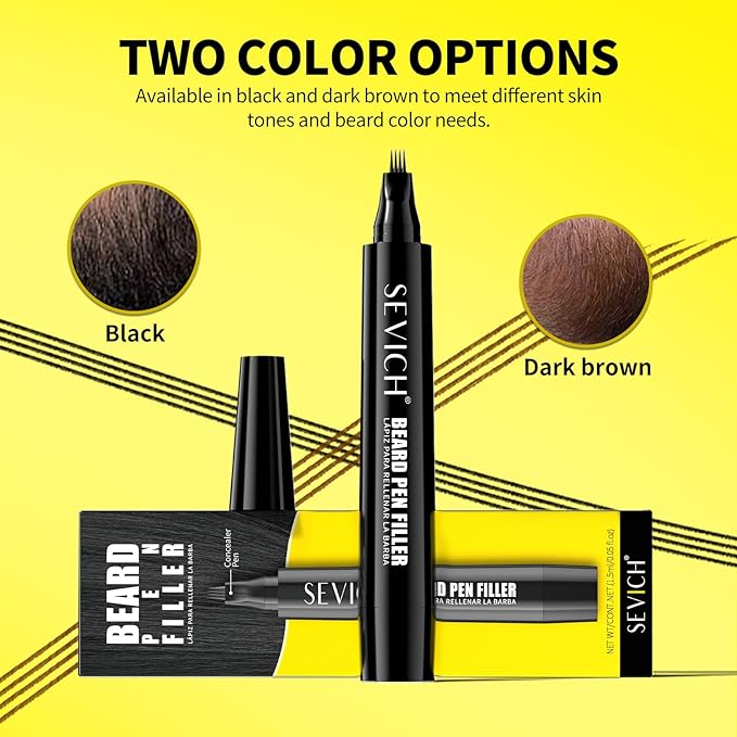 SEVICH Beard Pencil Filler for Men 2-Pack,4-Tip Beard Pen Instantly Fills Sparse Areas & Covers Gaps, Waterproof & Sweat-Resistant,Natural Look,Value Bundle,Black & Dark Brown