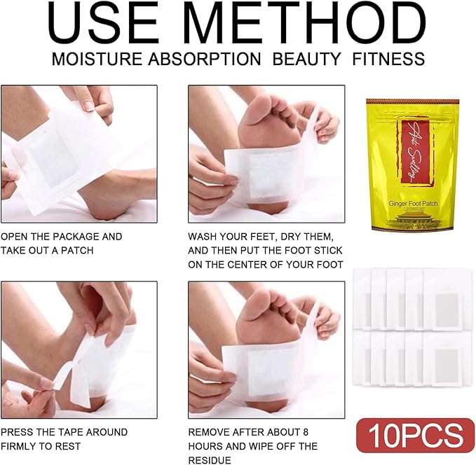 Rosarden Ginger Foot Pads, 10pcs, Detoxifying Foot Care Patches for Unisex, All Skin Types, Targets Feet