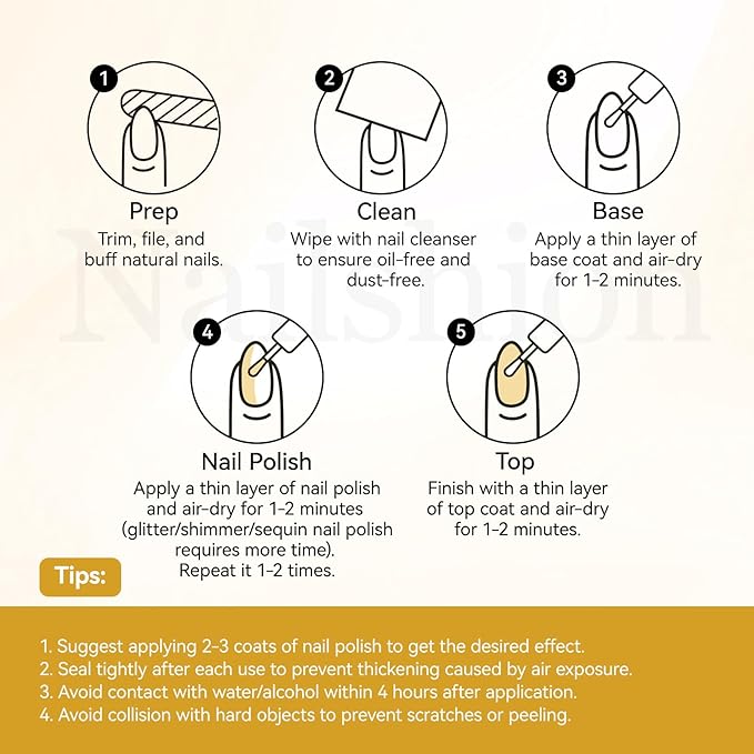 Nailshion Metallic Gold Nail Polish with Base Top Coat 3 IN 1 Nail Strengthener, Quick Dry Clear & Liquid Golden Nail Polish Duo, Opaque, Non-Gel, Professional Nails Art Kit Home Manicure DIY Gift