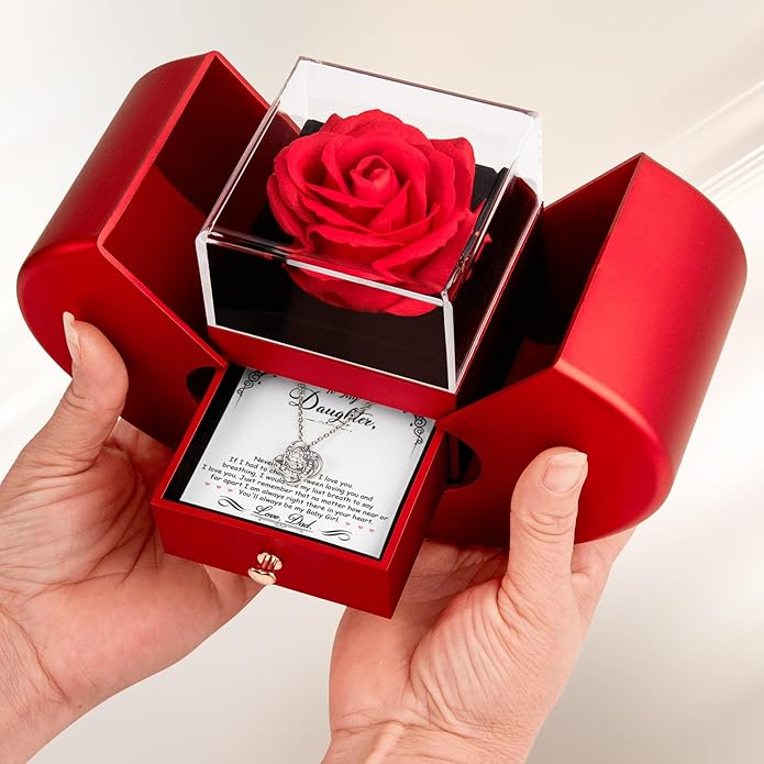 To My Beautiful Daughter Necklace from Mom & Dad | Cubic Zirconia Pendant with Heartfelt Message Card & Gift Box | Daughter Birthday, Graduation, Christmas Jewelry Gift from Parents