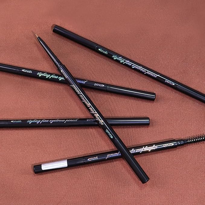5 Pcs Dual-Sided Auto-rotate Ultra-Fine Tip Eye Brow Pencils Pack,Draws Tiny Precise Brow Makeup, Defines, Fills Brows, Shapes, Contours, Combs, 1mm Pen Point (Black+3*Light Brown+Gray)