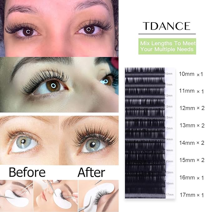 TDANCE Lash Extension Matte Black Eyelash Extension C CC D DD J B L Curl Volume & Classic Lash Extensions 0.03-0.18mm Thickness Professional Salon Use(0.05-C,10-17 mm)