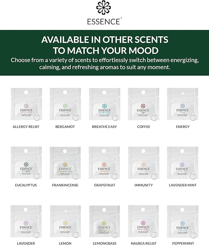 Essence Wearable Aromatherapy Nasal Diffuser – Eucalyptus Essential Oil Nose Ring Silicone Inhaler for Stress & Mood Support - Made in USA & Travel-Friendly (3 Pack)