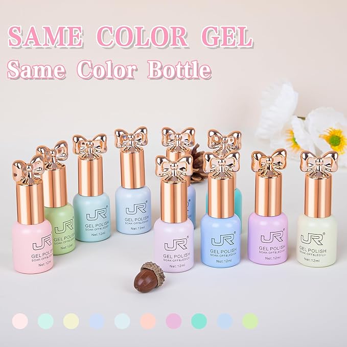 JR 10pcs 12ml HEMA Free Gel Nail Polish Set Including Red Pink Nude Gel Polish Kit UV LED Soak Off Polish Home DIY Gift C Model