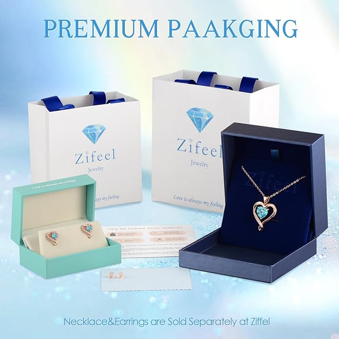 Zifeel Earrings for Women, S925 Sterling Silver Rose Gold Birthstone Heart Studs Earring for Girlfriend Wife, Anniversary Birthday Christmas Valentines Mothers Day Gifts Jewelry for Women Wife Her Mom